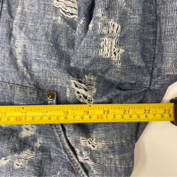 Free People Distressed Denim Bomber Tennis Jacket Small - Picture 9 of 12